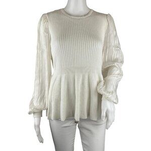 Sweet Halo Women's Sweater Ruffle Waist Long Sleeves White Color Sz L Pre-Owned